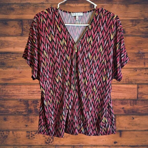5 for $25🔥XL Chaus New York Pink Multi-Color Pink Half Zip Blouse - Picture 1 of 5